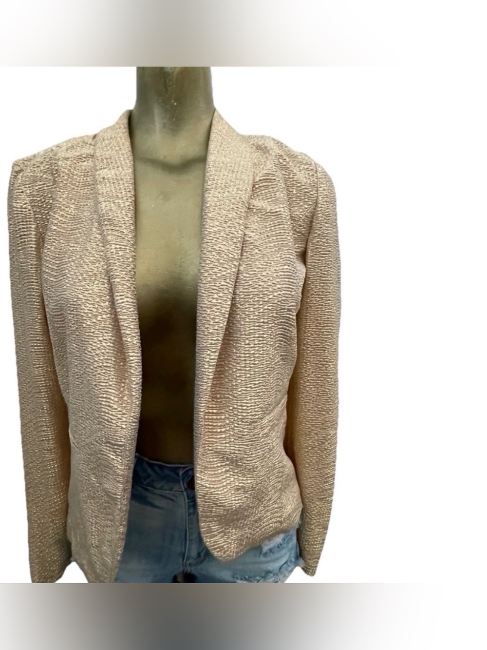 CHLOE K Shimmery GOLD BLAZER Jacket Soft Shell VINTAGE 90’s Size Small